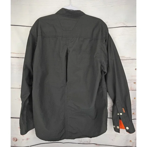 Harley Davidson Mens Large Black Orange Snap Front Utility Performance Shirt L - Picture 3 of 9